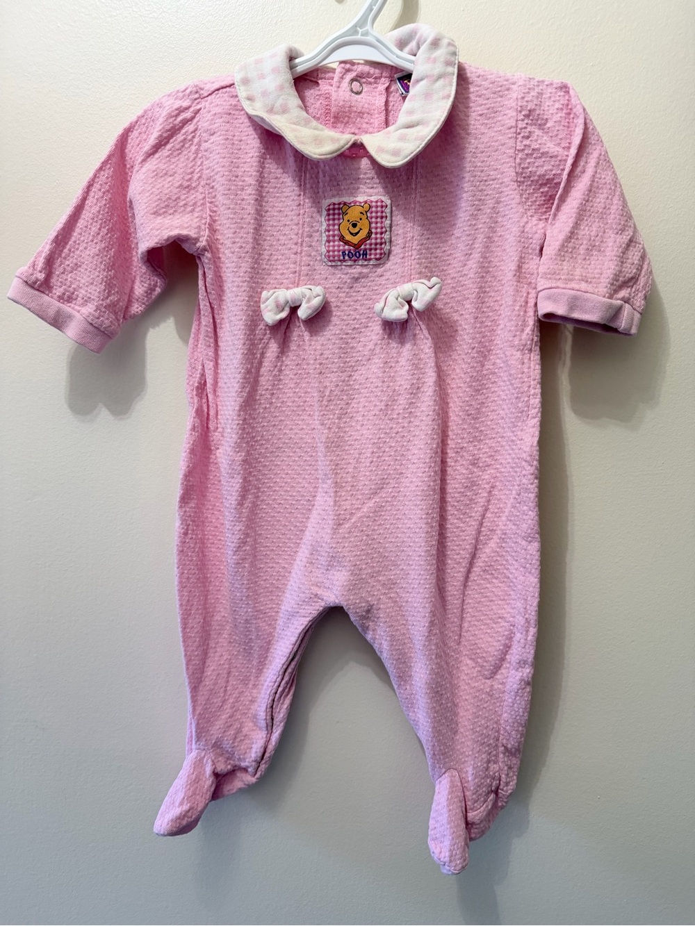 Vintage Winnie The Pooh Disney 3-6 Months Outfit Romper Bows Peter Pan Collar
